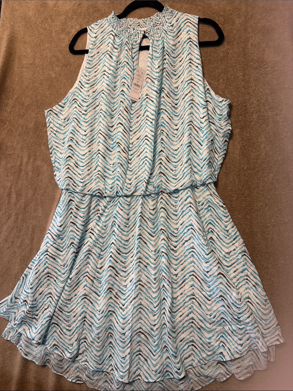 White House Black Market Blue and White Printed Smocked dress